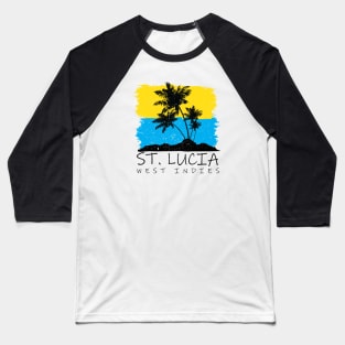 St Lucia National Colors with Palm Silhouette Baseball T-Shirt